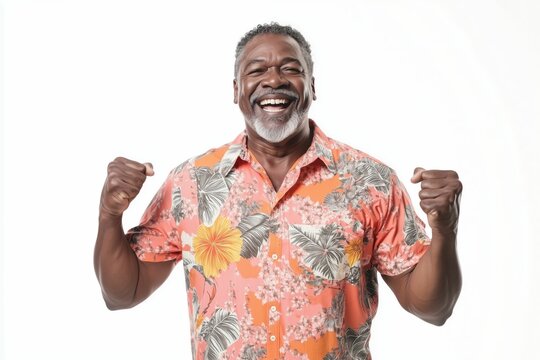 Joyful Older Man in Tropical Shirt