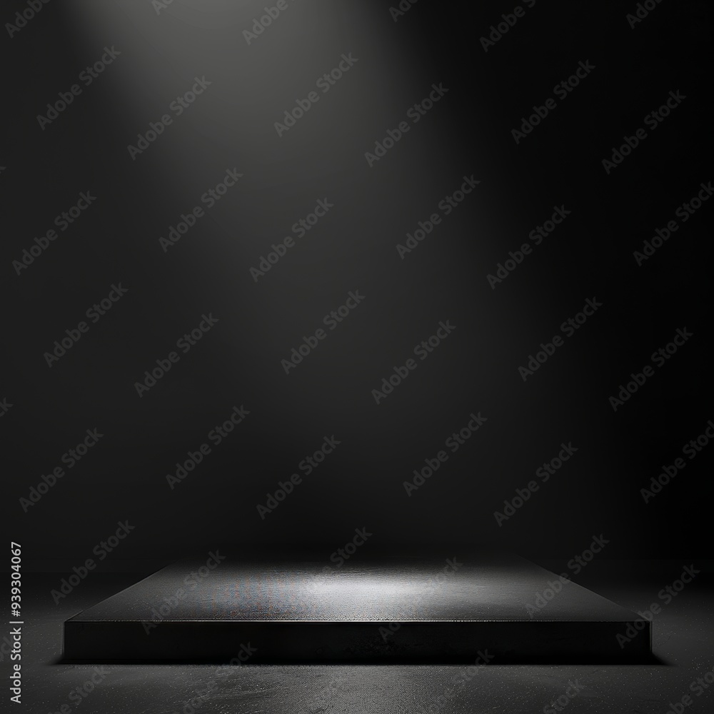 Canvas Prints An image portraying a dark minimalist scene with a spotlight on an empty platform, emphasizing dramatic simplicity.