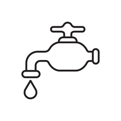 A simple drawing of a faucet with a drop of water