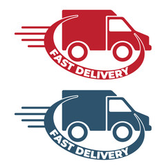 Fast delivery business sale label design with delivery van vector