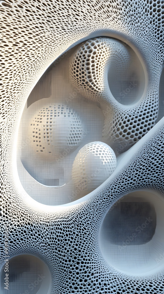 Poster 60. contemporary 3d render with intricate geometric patterns and a smooth circle ceramic background