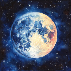 Obraz premium close up view of the moon illustration in watercolor style 