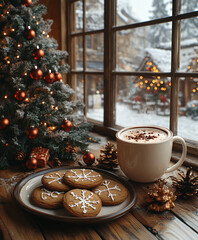 cup of coffee and christmas cookies