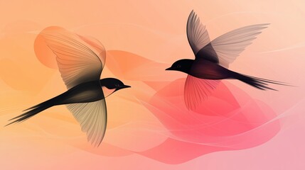 Obraz premium Abstract illustration of birds, with smooth shapes and a gradient background.