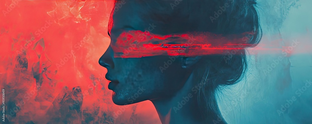 Poster a surreal portrait exploring identity through vibrant colors and abstract elements, highlighting the