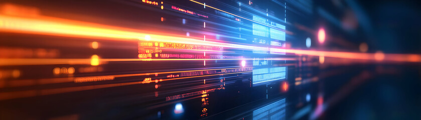 Fototapeta premium Photo Realistic as Glossy Glowing Holographic Laptop and Calendar concept as A photo featuring a glossy glowing holographic laptop and a calendar. The objects are positioned towards the right highligh