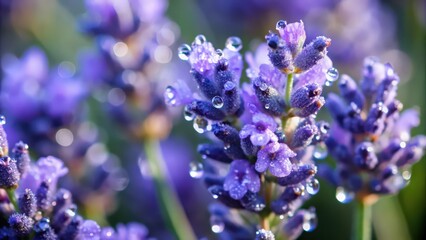 Obraz premium Close-up of Lavender Flowers with Dew Drops
