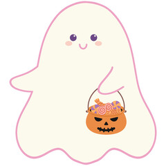 Halloween ghost carry pumpkin basket full of sweet candy