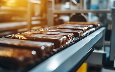 Close-Up of a Packaging Machine Wrapping Candy Bars, Food Industry