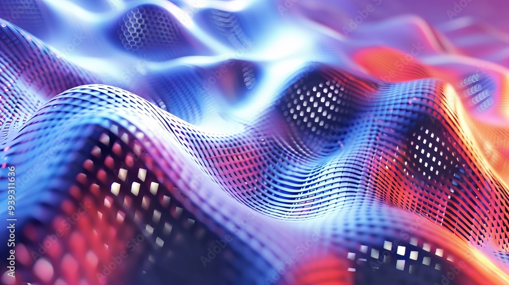 Poster abstract holographic 3d render with vibrant gradient hues blending seamlessly, creating a futuristic