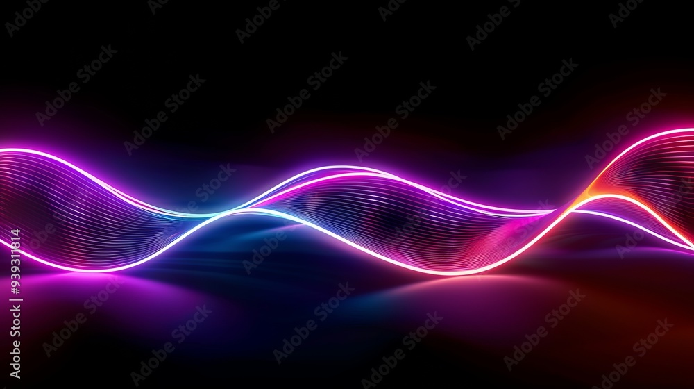 Poster 3d rendering of vibrant neon wavy lines glowing in the dark - abstract modern background with colorf