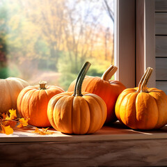 composicion de unas calabazas con ventana detras