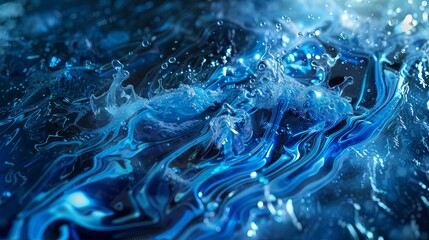 High-tech computer case with advanced water cooling system and liquid explosion effect in abstract blue tones, showcasing futuristic hardware design and intricate liquid cooling components, ideal for 