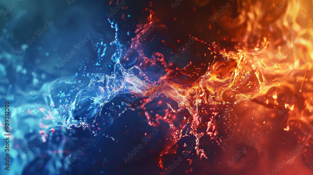 Poster high-resolution abstract wallpaper featuring an exploding water-cooled computer case with energetic 