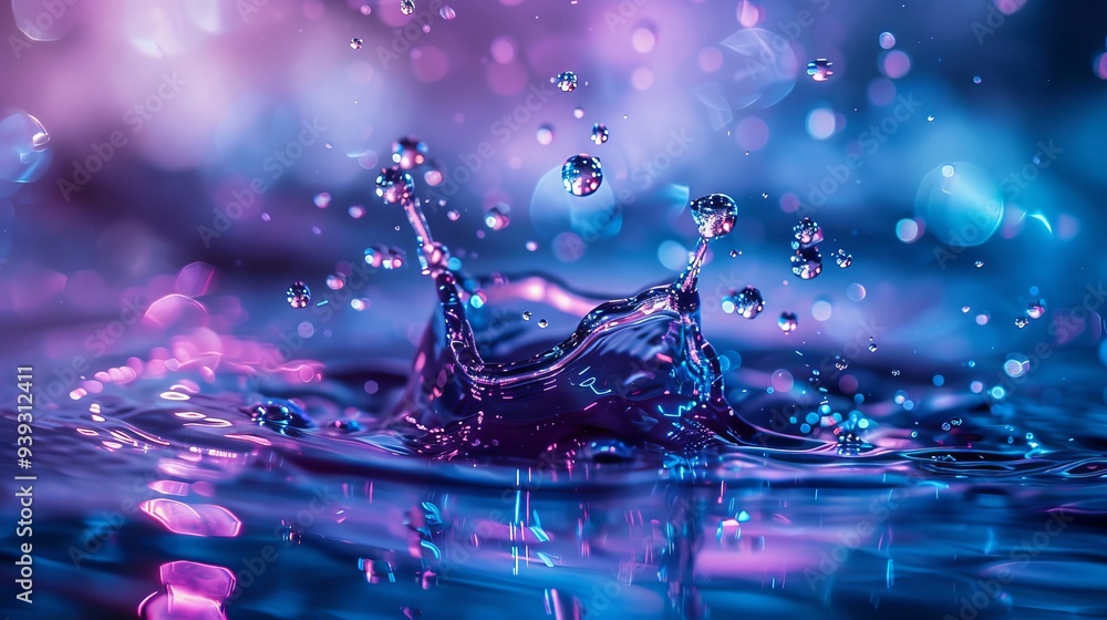 Poster abstract blue and purple liquid blending in air and water, creating a dynamic and vivid colorful eff