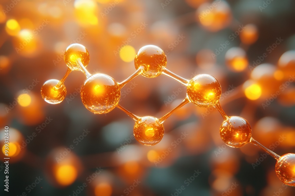 Poster golden bonds of science: a radiant molecule, ablaze with golden light, forms the building blocks of 