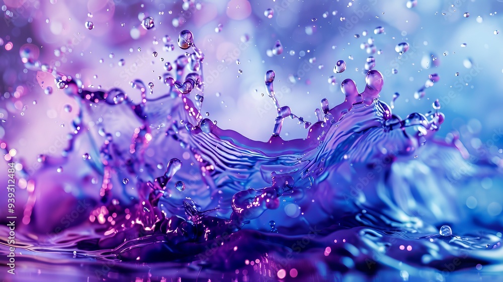 Poster abstract blue and purple liquid blending in air and water, creating a dynamic and vivid colorful eff