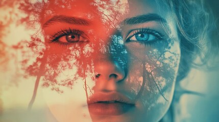 A captivating portrait featuring merged elements of nature and a serene face, highlighting beauty and harmony in imagery.
