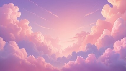 A serene sky with soft pink and purple clouds illuminated by the soft glow of sunset, creating a dreamy atmosphere.