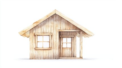 Adorable wooden tea house, isolated on white, charming and serene, Watercolor style