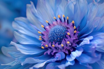 Obraz premium Close up of a blue dahlia flower blooming in a garden, showcasing its intricate details and vibrant color