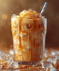 iced coffee with caramel sauce