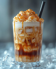 iced coffee with cream and caramel sauce