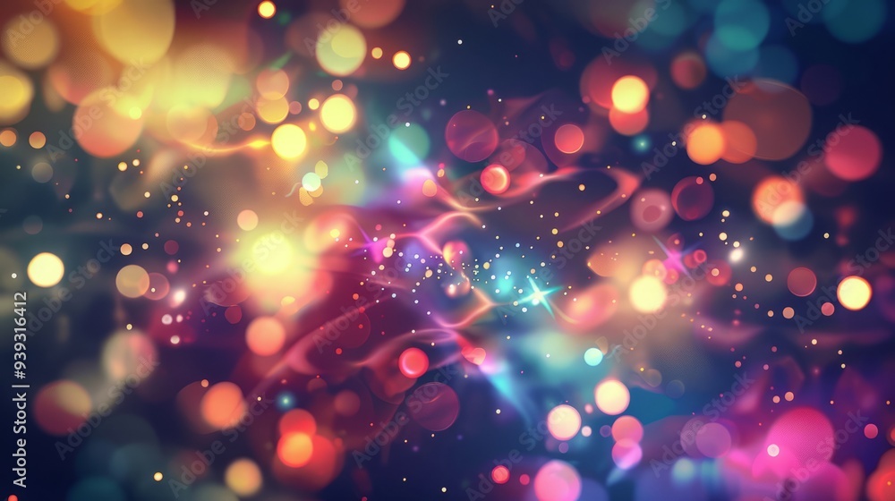 Poster futuristic abstract background with glowing colorful lights and dynamic geometric shapes, vibrant ne