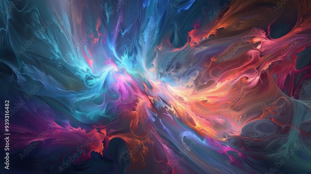 Poster vibrant abstract background with dynamic wave patterns in gradient colors, ideal for modern digital 