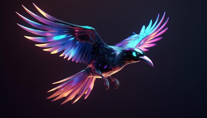Obraz premium Metallic bird with iridescent wings in flight