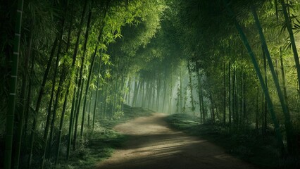 Fototapeta premium bamboo pathway in the forest. bamboo background.