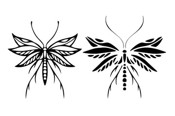 Fototapeta premium Line sketch,silhouette,stamp of winged insect night moth,butterfly.Vector graphics.