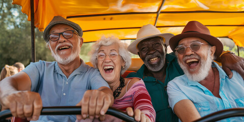 portrait of diverse seniors at theme park