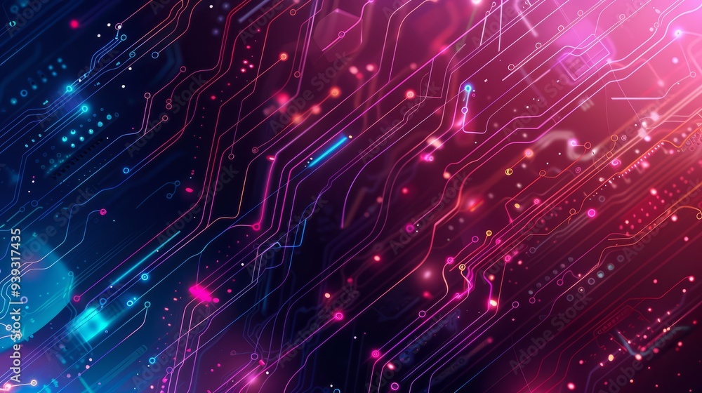 Poster abstract colorful technology background with futuristic electronic circuit board pattern, vibrant bi