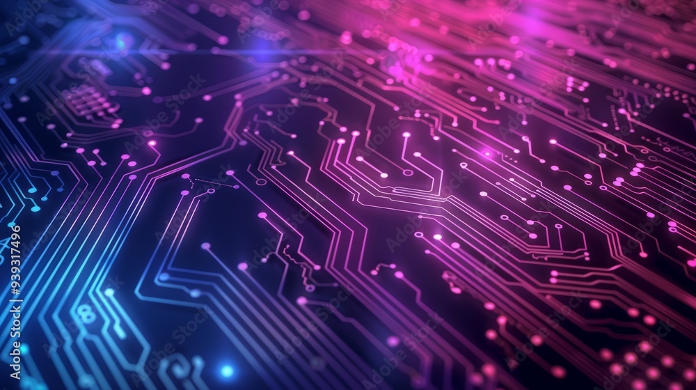 Poster abstract colorful technology background with futuristic electronic circuit board pattern, vibrant bi