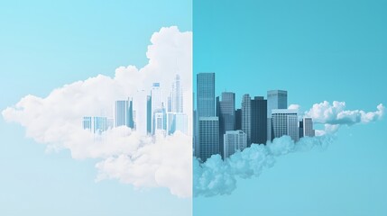 Obraz premium Cityscape in the Clouds Abstract Urban Design Concept