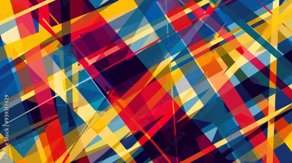 Poster abstract geometric pattern with bold intersecting lines in primary colors - digital art texture idea