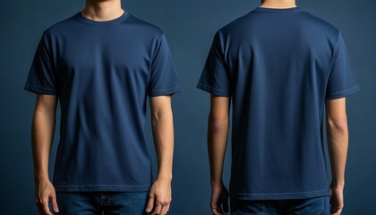 Branding Through Plain Navy Blue Human Wearing TShirt Branding