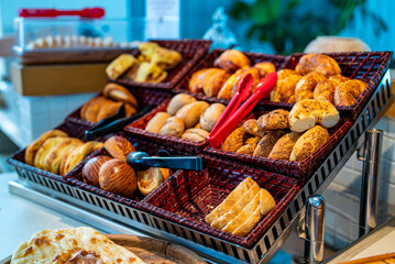 Various types of bakery products on the table.