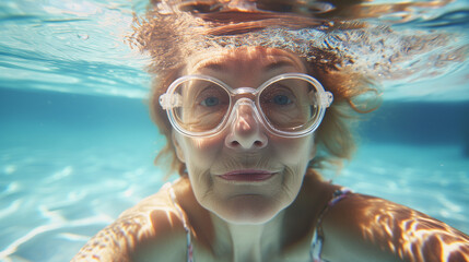 Naklejka premium portrait of senior woman underwater