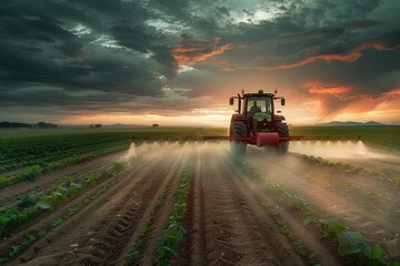Obraz premium Farm worker driving tractor prepares for harvest