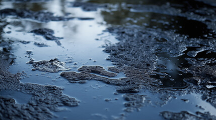 Closeup Water Pollution Background. Chemical wastes on the water surface.