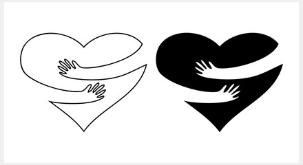 Heart with arms hugging icon. Love passion and romantic stencil. Hug clipart. Vector illustration