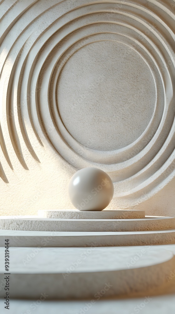 Poster 30. sleek 3d render of geometric patterns and a textured ceramic circle backdrop