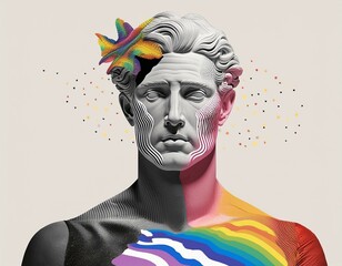 sculpture of a man with creative colors and elements - Generative AI