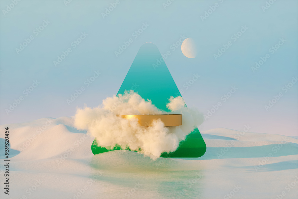 Aufkleber Winter Christmas podium backdrop for product display with snow landscape background. 3d rendering