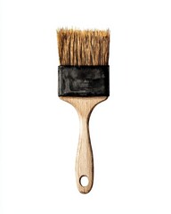 Close-up of a wooden paintbrush with bristles, perfect for artistic projects, DIY tasks, and home improvement.