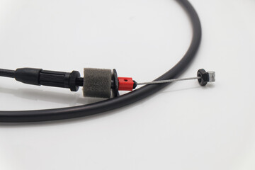 gas cable close motorbike, isolated on white background, close up