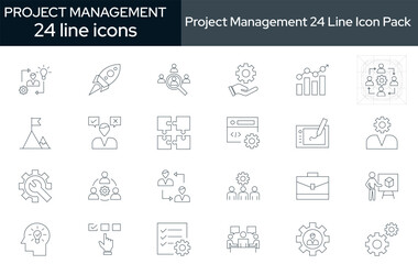 WebCollection of 24 project management line icons. These design elements are suitable for your projects and are provided as vector illustrations.