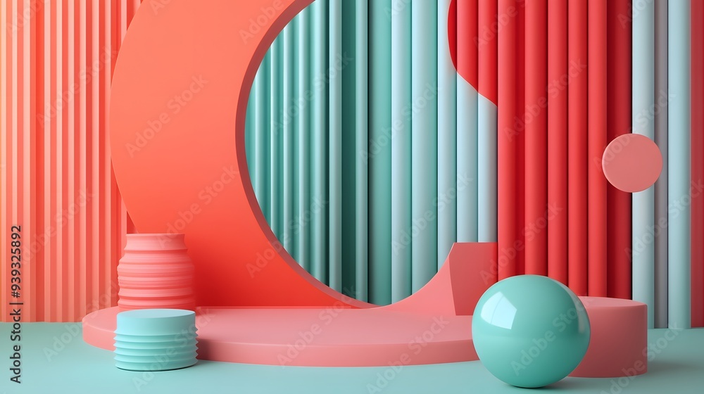 Poster 81. abstract 3d composition with dynamic geometric forms and a rich circle ceramic backdrop